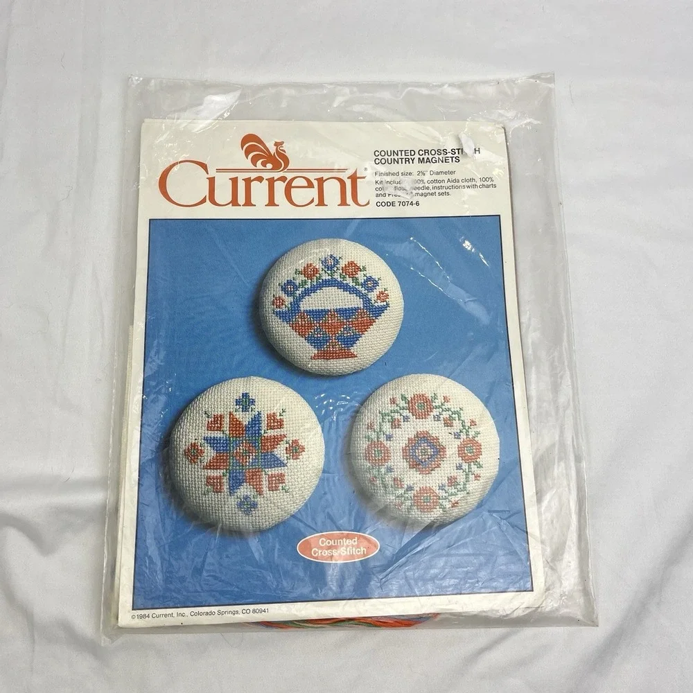 Current Country Cross Stitch Complete Magnets Kit Vintage 7074-6 New Sealed 1984